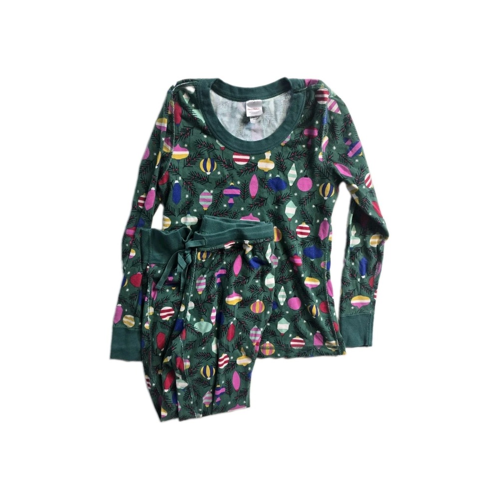 Hanna Andersson Pajama Set Size S Green Christmas Ornament Organic Cotton PJ Set